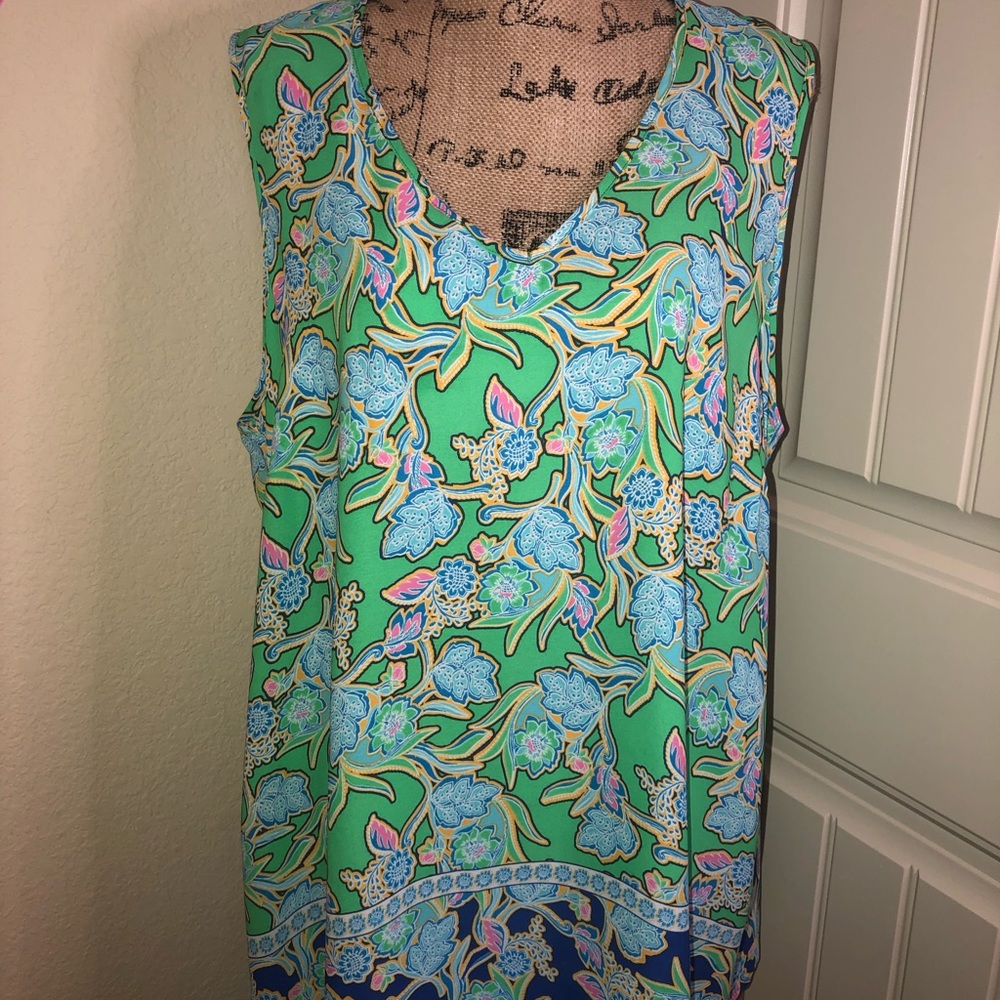 Rose + Olive Sleeveless Shark Bite Shirt Top 2X EUC